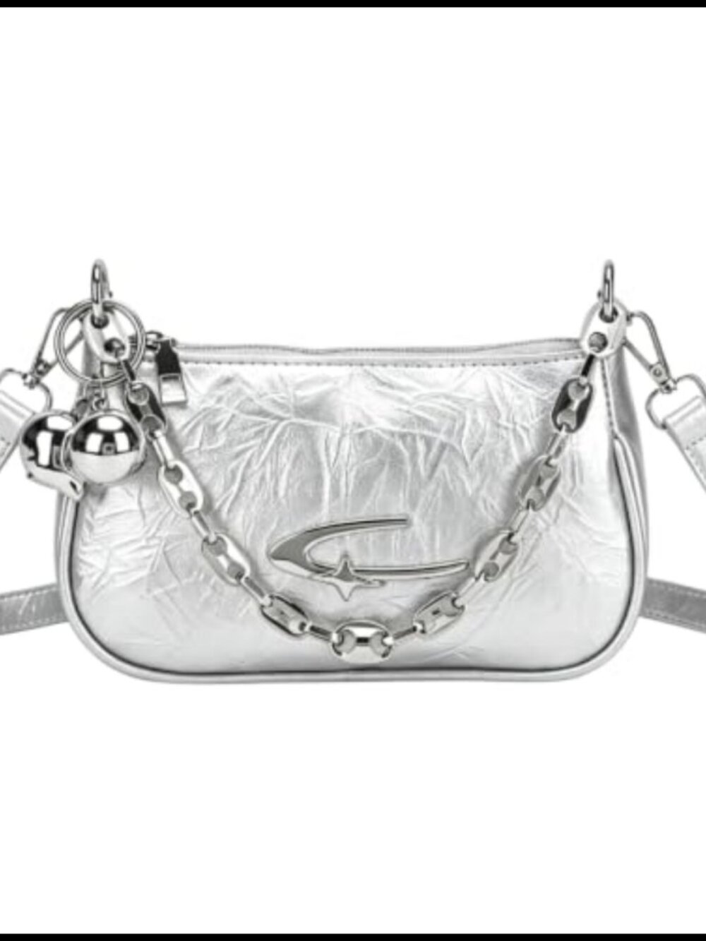 Y2K Goth Crescent Moon Shoulder Bag PU Leather Metal Chain Purse
